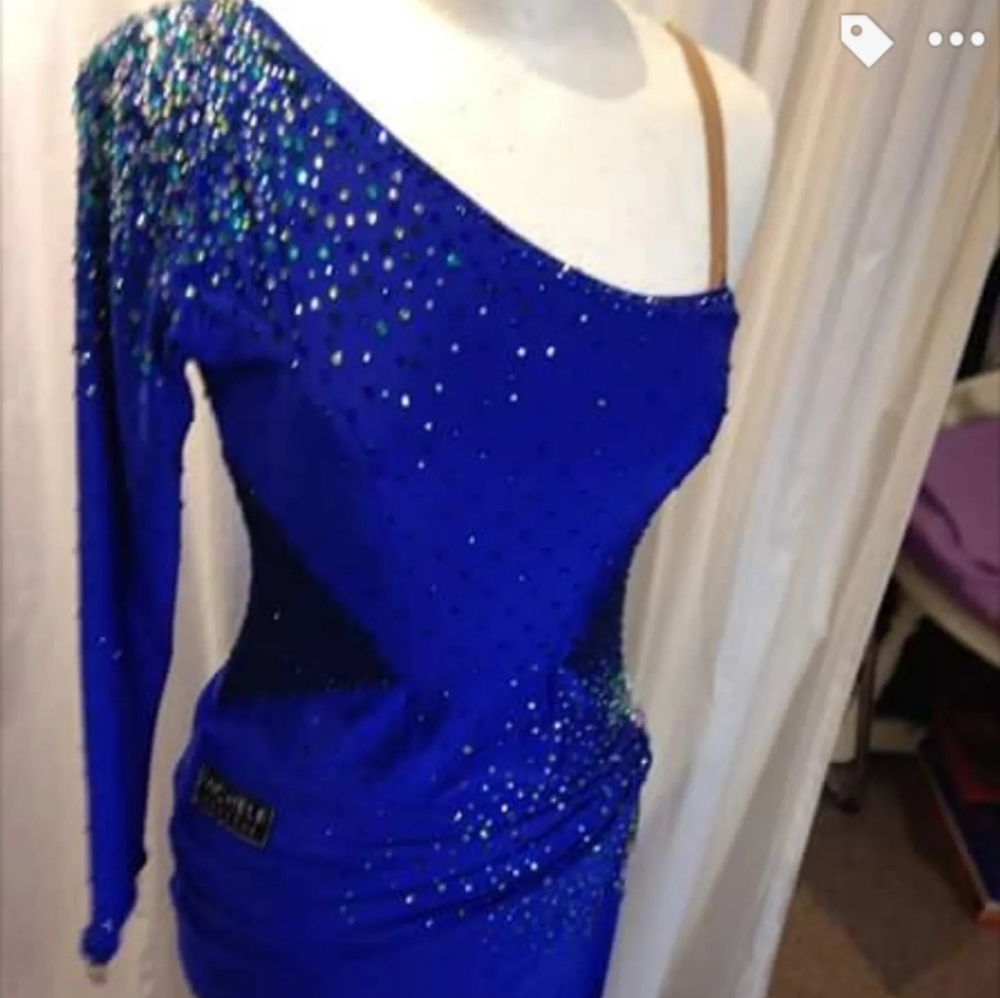 Blue One Sleeve Latin Rhythm Competition Dress sizes 8 10
